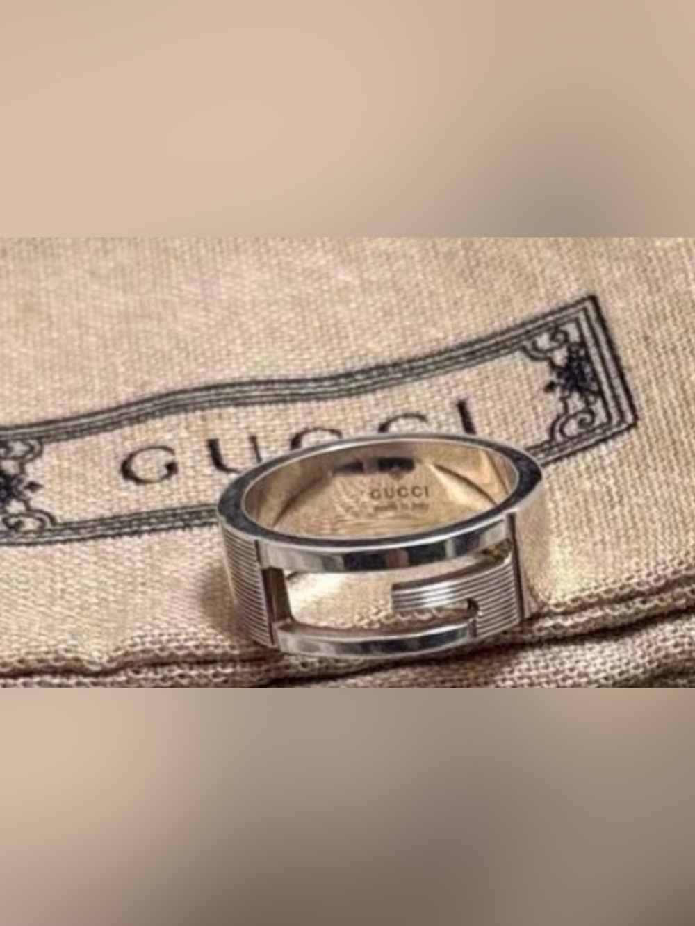 Gucci Cutout G 925 Silver Ring hollowed-out "G" logo motif,6&1/2,NWT